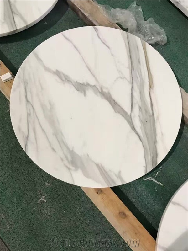 Calacatta White Marble Round Table Top,Polished White Mable Coffee & Tea Round Table Top