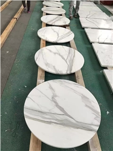 Calacatta White Marble Round Table Top,Polished White Mable Coffee & Tea Round Table Top
