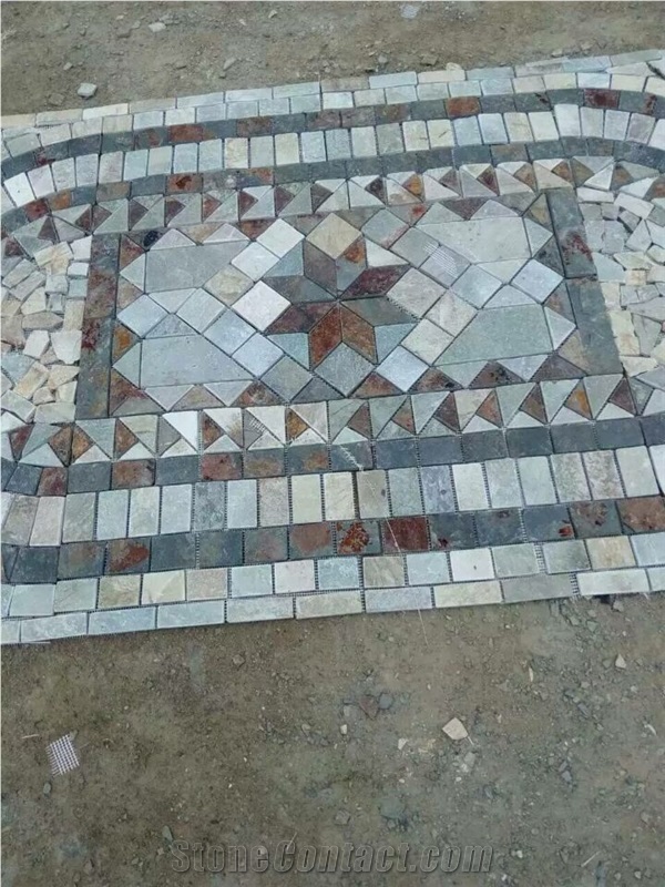 Slate Medallion Pattern ,China Colorful Slate Square and Circle Floor Medallion