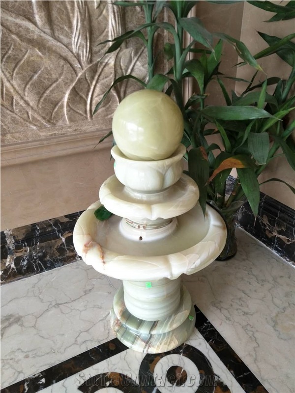 Yellow Marble Sculptured Rolling Ball Fountain for Indoor Decor