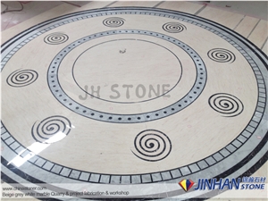 Polished White Marble Water-Jet Cutting, Floor Mosaic Pattern,Mosaic Medallion Style Floor Pattern, Turkey Style Water Jet Cutting, Russian Water Jet Floor Pattern