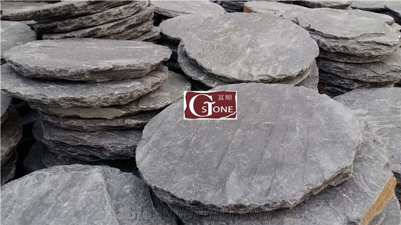 Tumbled Black Slate Stepping Stone, Black Slate Flagstone