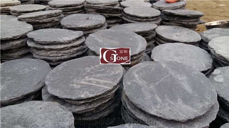 Tumbled Black Slate Stepping Stone, Black Slate Flagstone