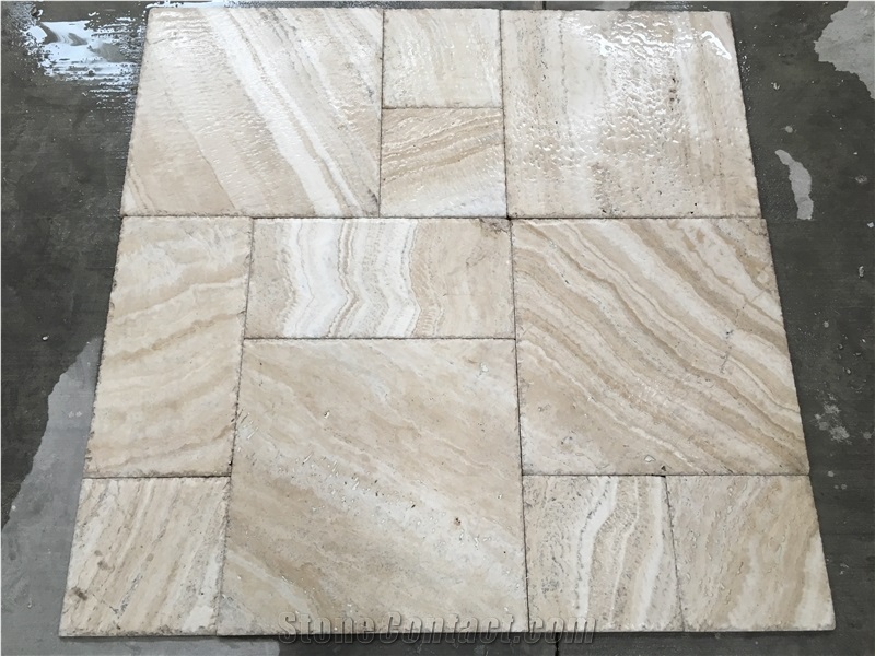 Light Picasso Travertine Pattern Set from Turkey, Romane Crema Travertine Tiles, Tuscany Ivory Onyx Travertine Slabs Turkey