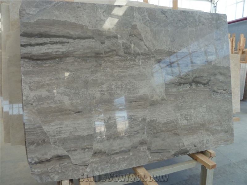Smokey Grey Line Marble Slab, Grey Marble Tile Turkey