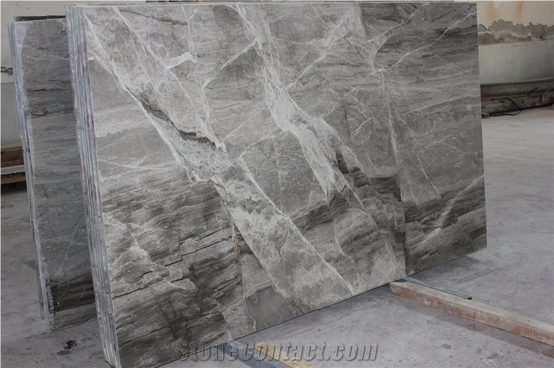 Smokey Grey Line Marble Slab, Grey Marble Tile Turkey