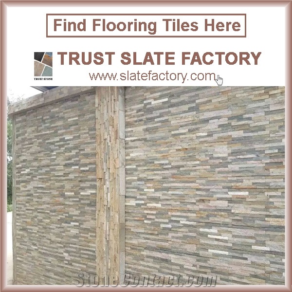 Himalaya Quartzite Interior Stone Veneer, Beige Quartzite Ledgestone, Yellow Slate Stone Panels