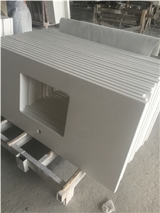 Beautiful and Durable Artificial Quartz Stone White Solid Color Bathroom Vanity Top Tabletops,Manmade Stone Tabletops with Eased Edge