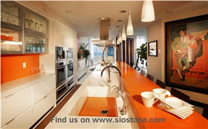 Bright Orange Artificial Quartz Stone for Multifamily Project and Comercial Sector Fit for Building&Flooring