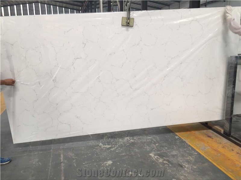 Carrara White Marble Like Artificial Quartz Slab for Kitchen Bathroom