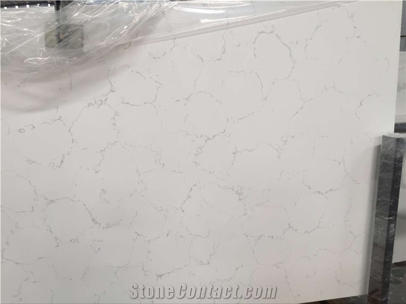 Carrara White Marble Like Artificial Quartz Slab for Kitchen Bathroom