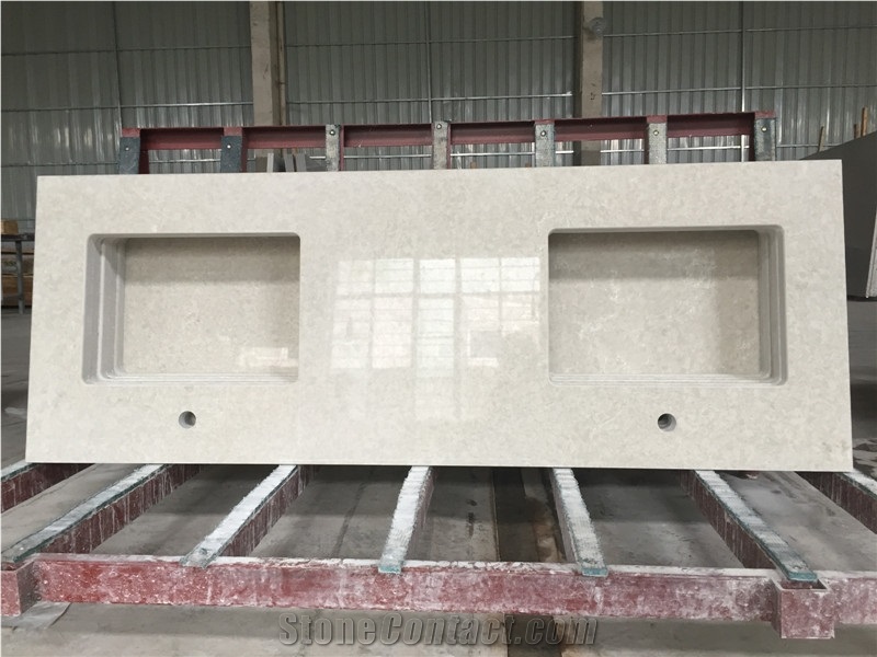 China Man-Made Quartz Stone Polished Surface for an Ideal Material for Bathroom Vanity Top