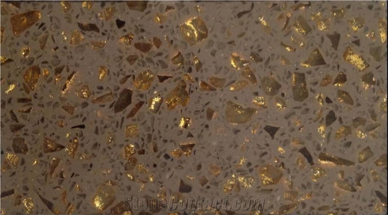Golden Series Coffee Brown Artificial Quartz Stone Polished Surface for Countertop Vanity Top and Bench Top Resistant to Heat/Stain/Scratch with Bevel Edges and Customized Edges Available