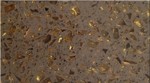 Golden Series Coffee Brown Artificial Quartz Stone Polished Surface for Countertop Vanity Top and Bench Top Resistant to Heat/Stain/Scratch with Bevel Edges and Customized Edges Available