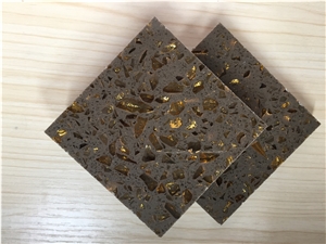 Golden Series Coffee Brown Artificial Quartz Stone Polished Surface for Countertop Vanity Top and Bench Top Resistant to Heat/Stain/Scratch with Bevel Edges and Customized Edges Available