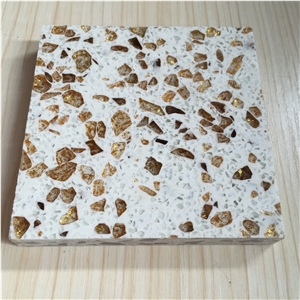 Golden Series Quartz Stone Polished Surfaces Slabs with Bevel Edges and Customized Edges Available for 2cm Thick