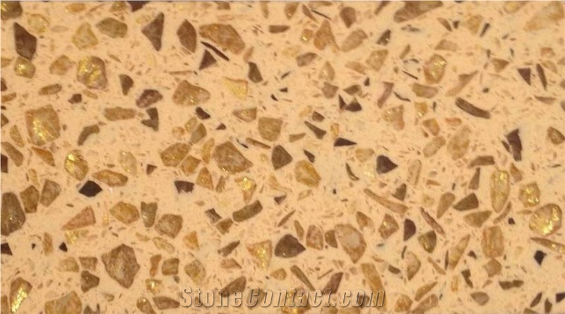 Golden Series Quartz Stone Solid Surfaces for Kitchen with High Gloss and Hardness