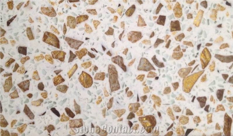Golden Series Quartz Stone Solid Surfaces for Kitchen with High Gloss and Hardness