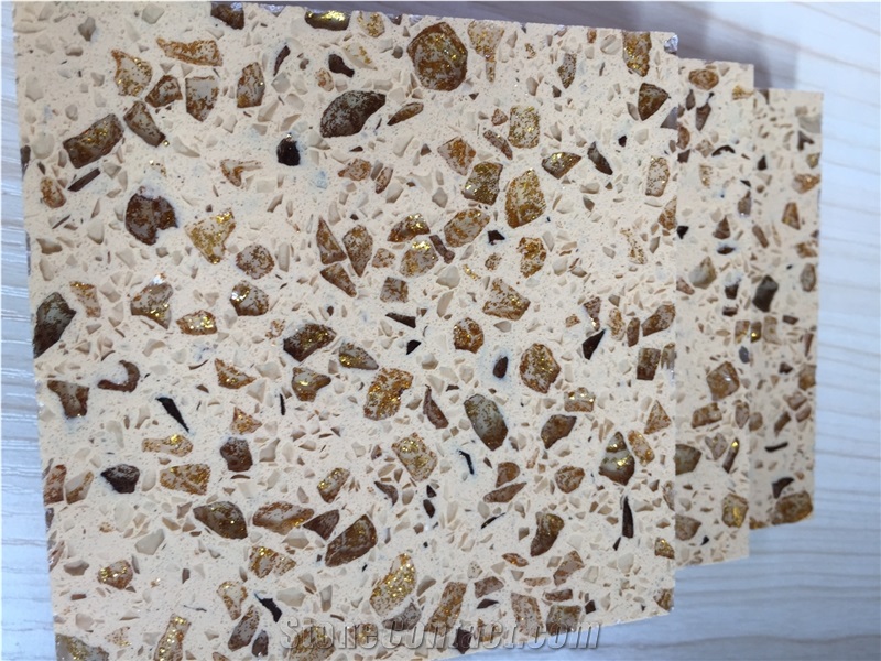 Golden Series Sparkle Yellow Engineered Quartz Stone Tiles and Slabs for Luxury Interior Design Non-Porous and Easy to Clean and Maintain Directly from China Manufacturer at Competitive Price