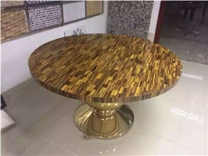 Round Tiger Eye Semiprecous Stone Dining Table,Natural Stone Table Top