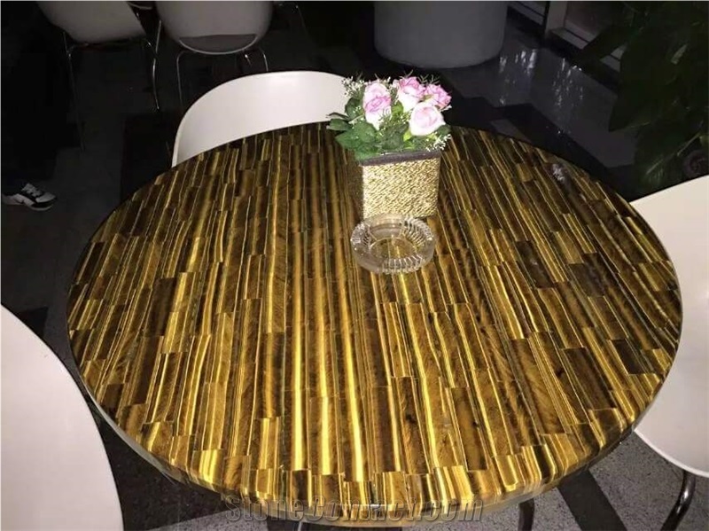 Round Tiger Eye Semiprecous Stone Dining Table,Natural Stone Table Top