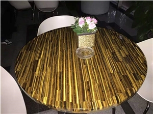 Round Tiger Eye Semiprecous Stone Dining Table,Natural Stone Table Top