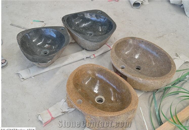 Outside Split Inside Polished China Dark Grey G654 Granite Wash Basins