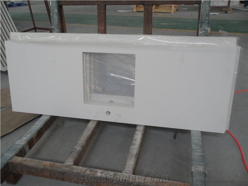 Precut Pure White Chinese Quartz Countertops for Bathroom