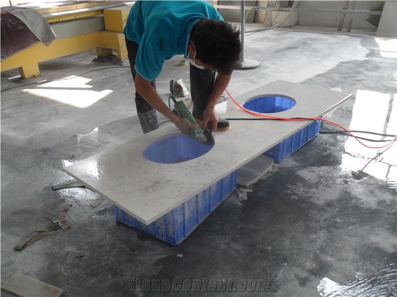 Precut Pure White Chinese Quartz Countertops for Bathroom
