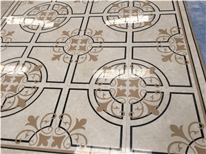 Beige Flower Waterjet Marble Medallion,Square Floor Medallions,Lobby Marble Medallion