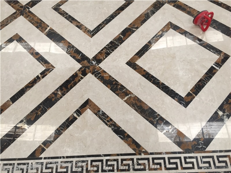 Square Marble Waterjet Medallion, Moon Cream Beige Marble Floor Medallions