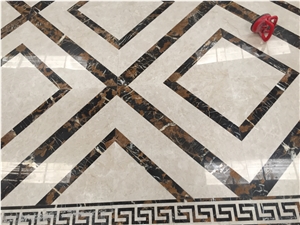 Square Marble Waterjet Medallion, Moon Cream Beige Marble Floor Medallions
