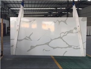 A Quality Calacatta White Marble Look Quartz Stone Solid Surfaces Polished Slabs & Tiles Engineered Stone Artificial Stone Slabs for Hotel Kitchen,Bathroom Walling Panel Customized Edges Terry Stone