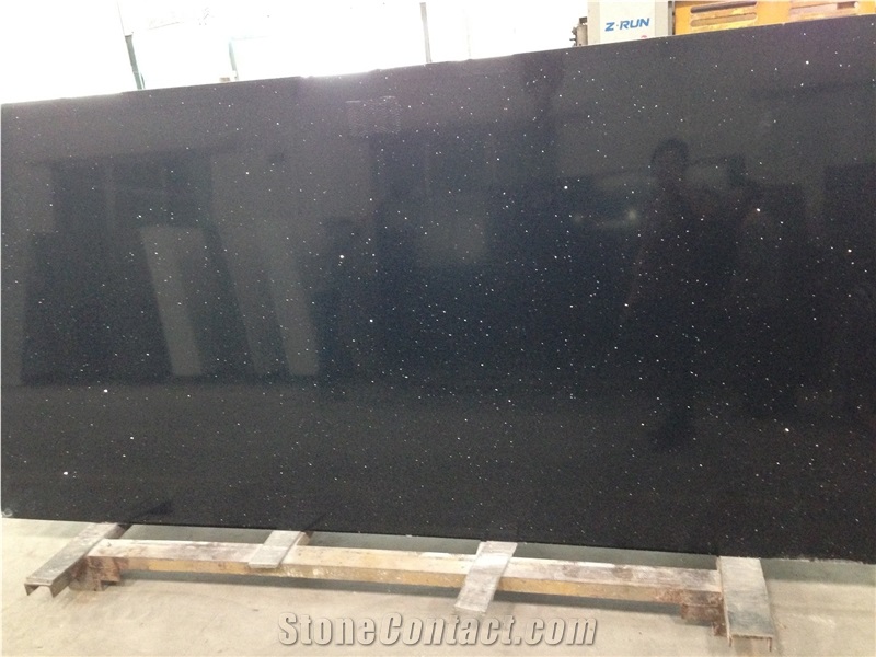 Black Crystal China Manmade Quartz Stone Slab & Tile, Glass Mirror Quartz Tile, High Quality Engineered Stone, Quartz Stone Slab for Prefabricated Worktops and Cut-To-Size Floor Tiles with Resistance