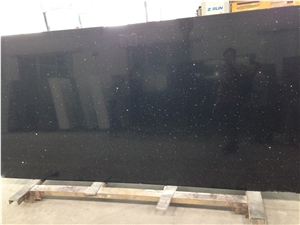 Black Crystal China Manmade Quartz Stone Slab & Tile, Glass Mirror Quartz Tile, High Quality Engineered Stone, Quartz Stone Slab for Prefabricated Worktops and Cut-To-Size Floor Tiles with Resistance