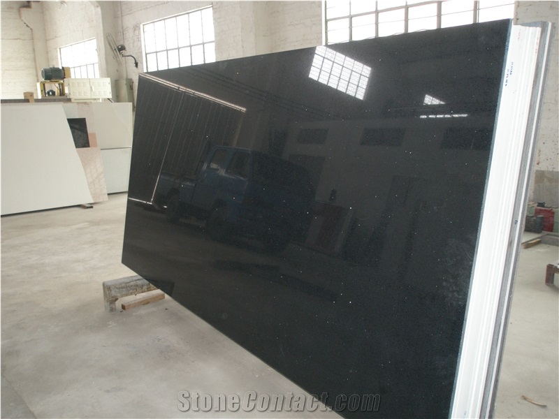 Black Quartz Stone Big Slab with Sparkle Star, Engineered Stone Slab,Artificial Stone,Solid Surface, Black Galaxy Quartz Tile, China Manmade Quartz Material