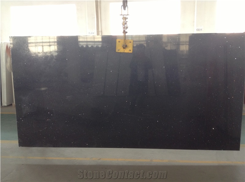 Black Quartz Stone Big Slab with Sparkle Star, Engineered Stone Slab,Artificial Stone,Solid Surface, Black Galaxy Quartz Tile, China Manmade Quartz Material