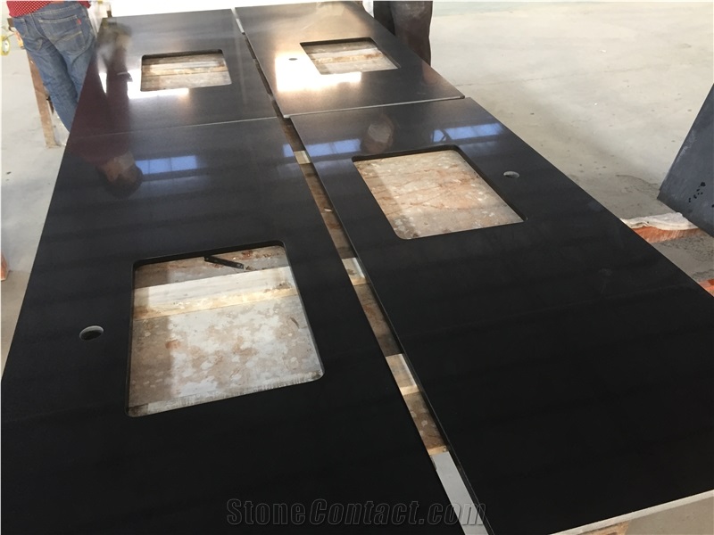 China Artificial Manmade Pure Black Quartz Stone Countertop for Kitchen & Bathroom, High Quality Black Quartz on Sales Direct from China Factory