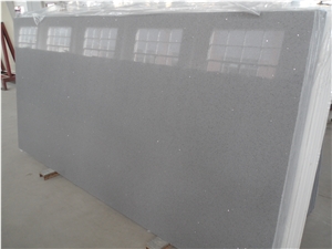 China Light Grey Small Grain Quartz Tile& Slab, Hot Sell Gray Color Engineered Stone Walling, Quartz with Glass Mirror on Sales