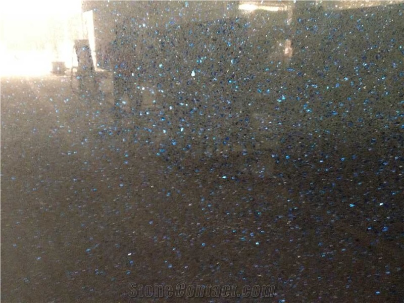 China Polished 2cm & 3cm Blue in Night Quartz Big Slabs , Blue Black Artificial Stone Floor Tiles ,Engineered Quartz Stone