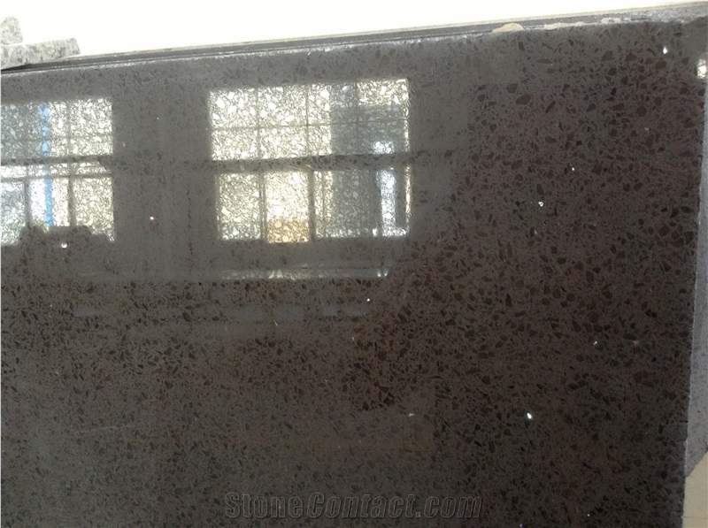 Dark Brown Quartz Stone Tile for Flooring, Sparkle Glass Mirror Quartz Slab for Countertop and Vanity Top, Solid Surface Quartz Stone Big Quantity Supply Ability Direct from Factory