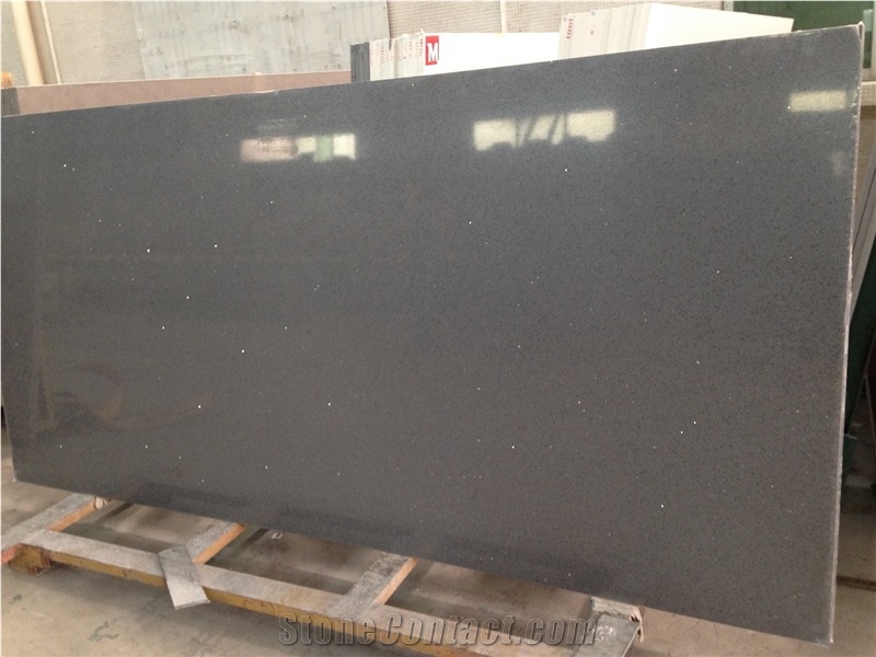 Grey Crystal Quartz Stone Big Slab, China Artificial Quarzt Stone with Good Price, Sparkle Surface, Glass Mirror Quartz