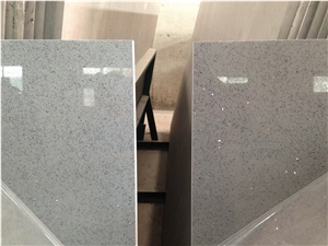 Grey Crystal Quartz Stone Big Slab, China Artificial Quarzt Stone with Good Price, Sparkle Surface, Glass Mirror Quartz
