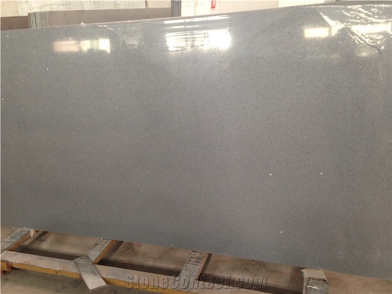 Grey Crystal Quartz Stone Big Slab, China Artificial Quarzt Stone with Good Price, Sparkle Surface, Glass Mirror Quartz