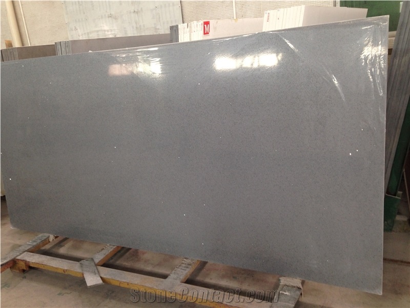 Grey Crystal Quartz Stone Big Slab, China Artificial Quarzt Stone with Good Price, Sparkle Surface, Glass Mirror Quartz