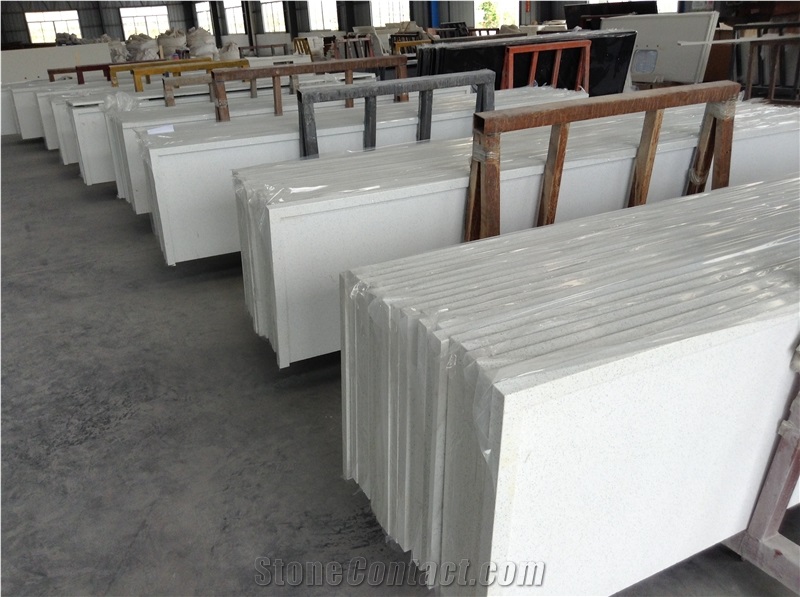 High Quality China Quartz Stone Crystal White Countertops, Kitchen Worktops & Solid Surface for Usa and Canada Market