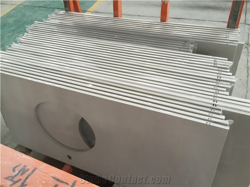 Light Grey Quartz Countertop, Quartz Stone Vanity Top, for Bathroom, China Artificial Quartz Stone