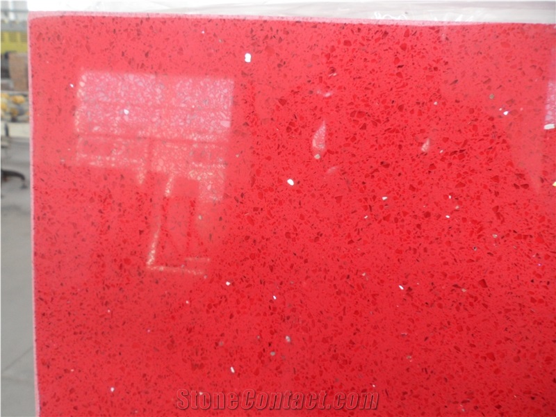 Light Red Quartz Stone Big Slab, Crystal Red Quartz Tile Direct from Factory, High Quality China Stone for Kitchen & Bathroom