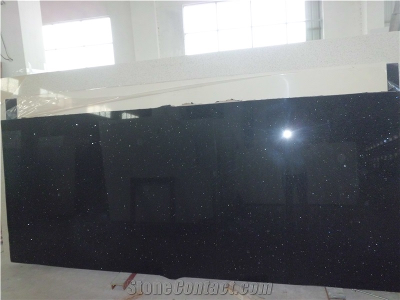 Night Star Engineered Stone Tiles & Slabs Solid Surfaces / Quartz Stone Slab for Prefabricated Worktops and Cut-To-Size Floor Tiles with Resistance to Stains/Chemicals/Scratch/Heat