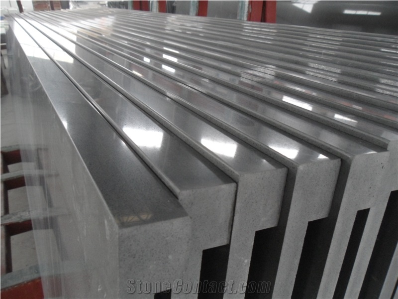 Popular China Man Made Engineered Stone Light Pearl Grey Quartz Countertops, Solid Surface